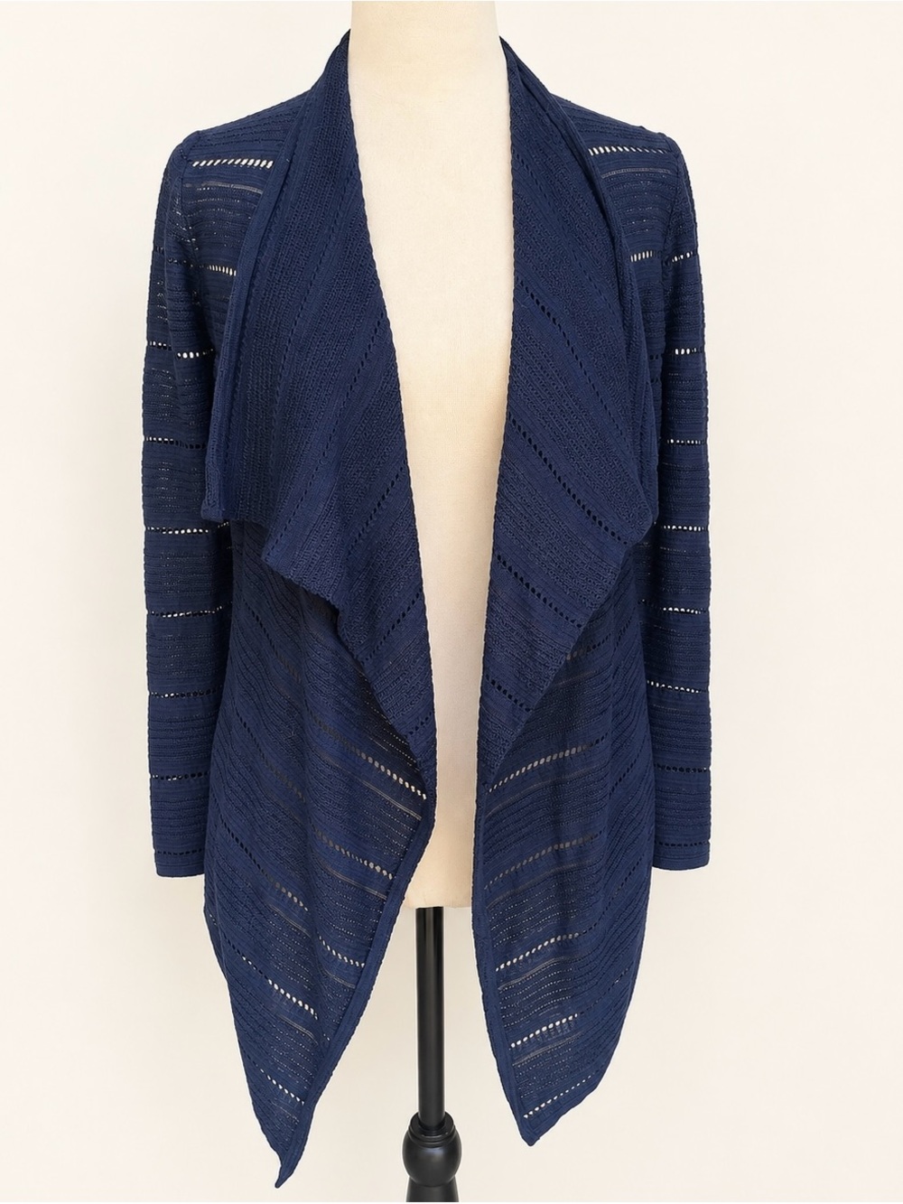 Lauren Ralph Lauren Navy Open Knit Waterfall Cardigan XS Petite